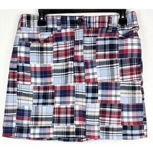 Ann Taylor LOFT Skirt Womens Sz 6 Plaid Madras Patchwork Preppy Cotton Red Blue